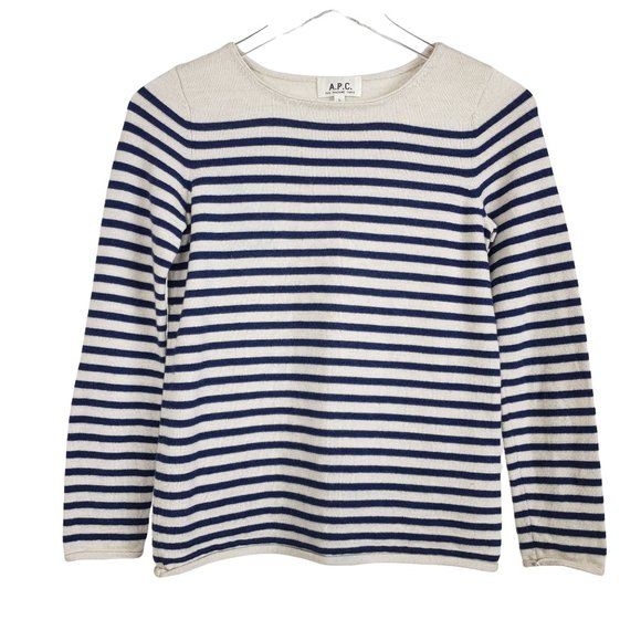 APC Stripe Pullover Italian Yarn Wool Cotton Cashmere Sweater Womens Small - Picture 2 of 8